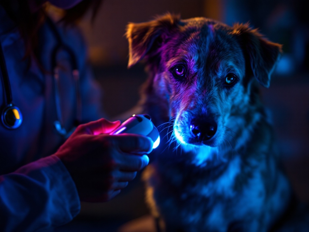 Wood's Lamp UV examination on a dog at OC Pets