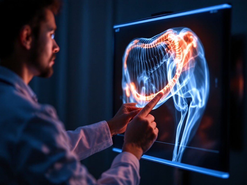 Veterinarian reviewing digital X-ray at OC Pets Dubai